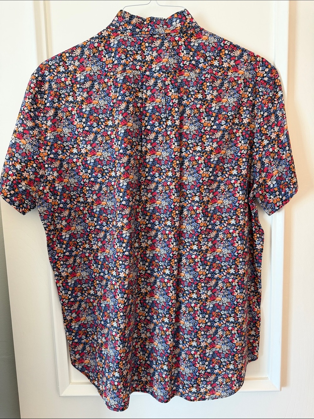 J. Crew Navy Floral Short-Sleeve Button-Down Light Weight Shirt Pink Orange - Picture 4 of 6